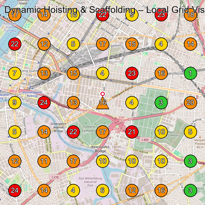 Dynamic Hoisting & Scaffolding Scaffolding Service GeoGrid ranking map for Long Island City NY